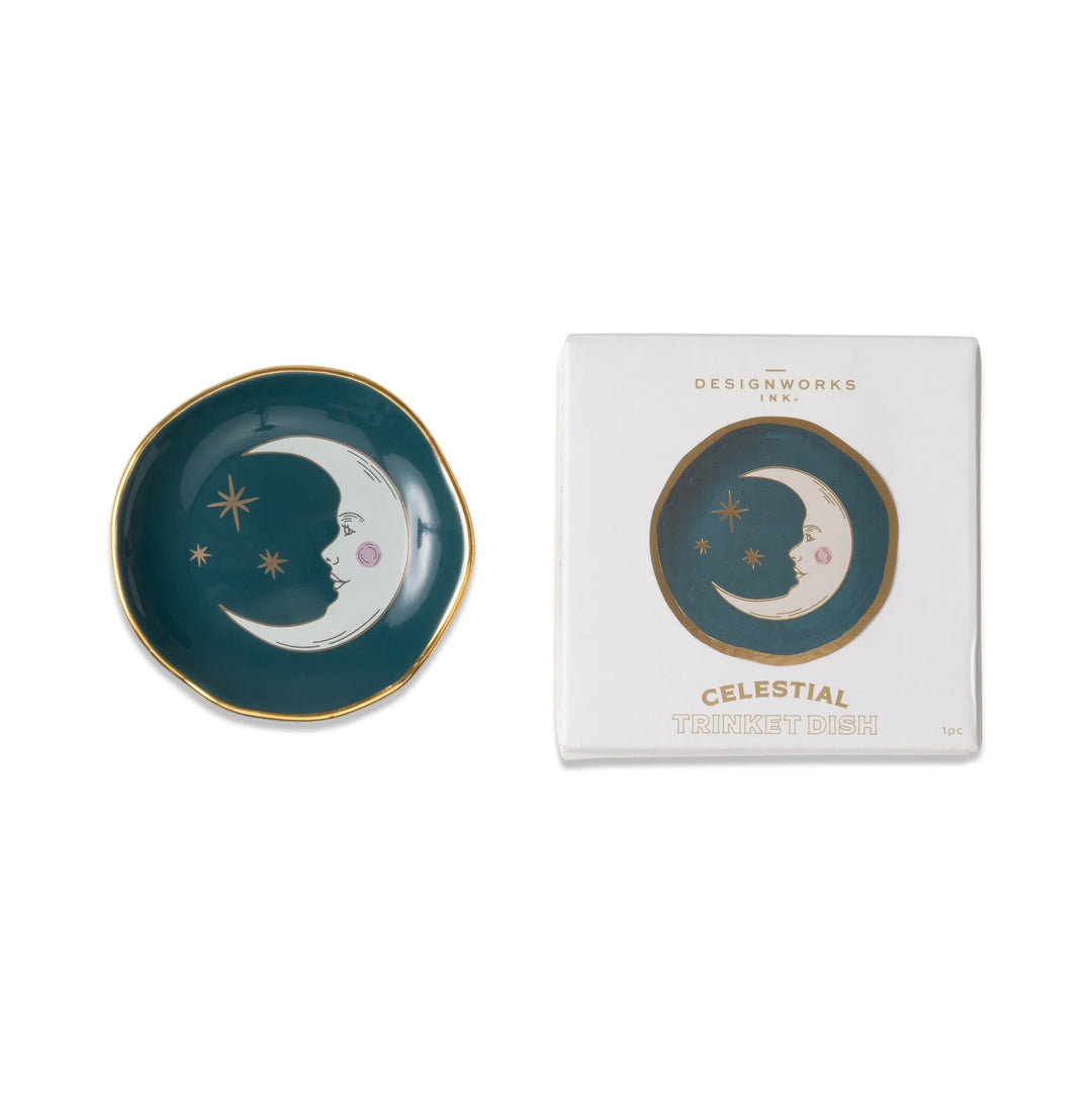 Celestial Ceramic Trinket Dish - Teal Moon