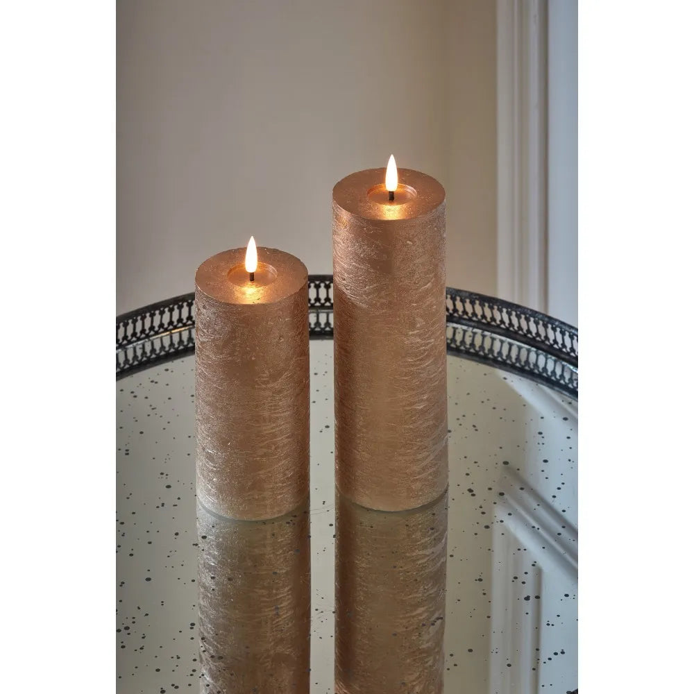 LED Metallic Pillar Candles (Dark Champagne) | set of 2