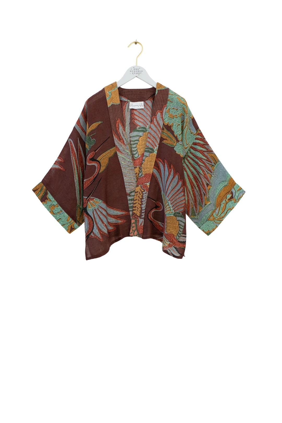 Crane Brown Wool Kimono