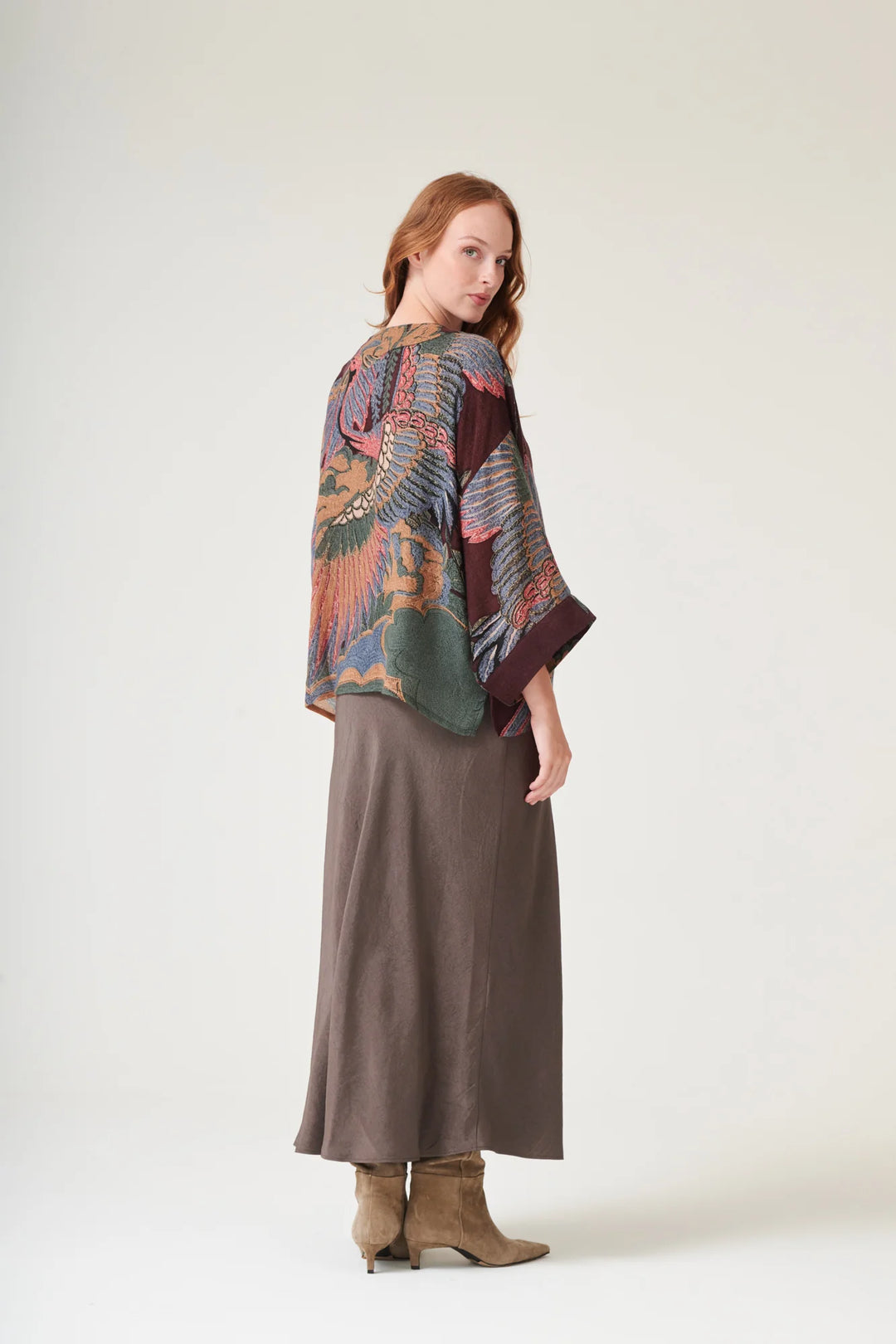 Crane Plum Wool Kimono