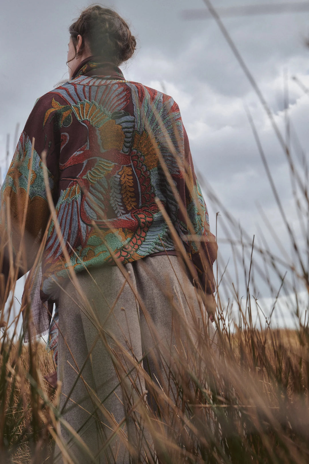 Crane Brown Wool Kimono