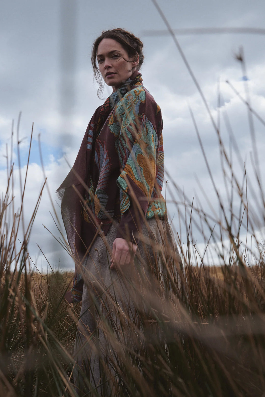 Crane Brown Wool Kimono