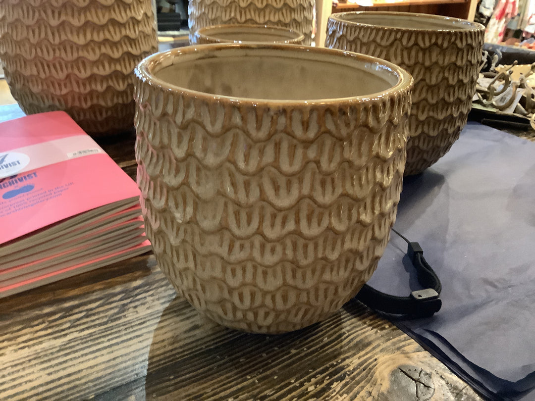 Gaston Planter w. pattern, H14/D14 cm latte