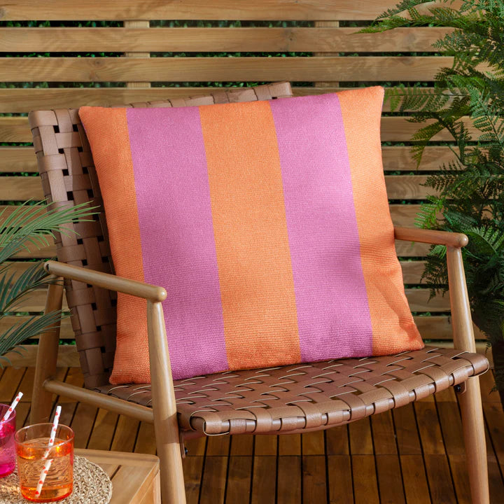 DECK STRIPE 59X59 OUTDOOR CUSHION CASE ORANGE/PINK