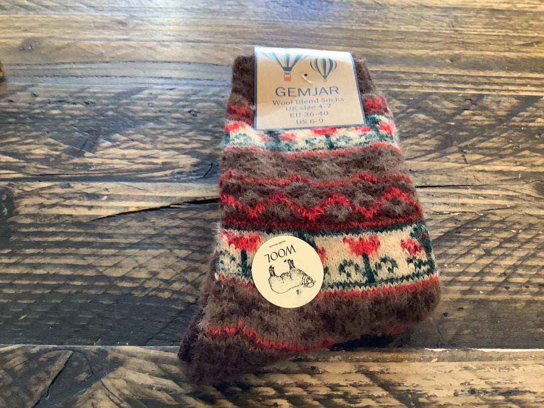 Dark Red and Brown Tone ribbon patterned wool blend socks