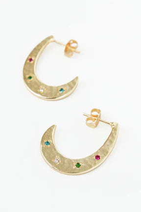 GOLD RAINBOW CRESCENT HAMMERED HOOPS