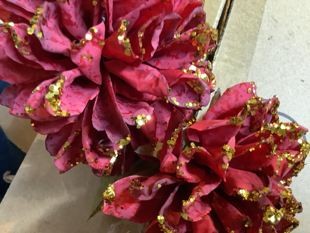 Spray, 57cm - Burgundy/Gold Glitter Dahlia