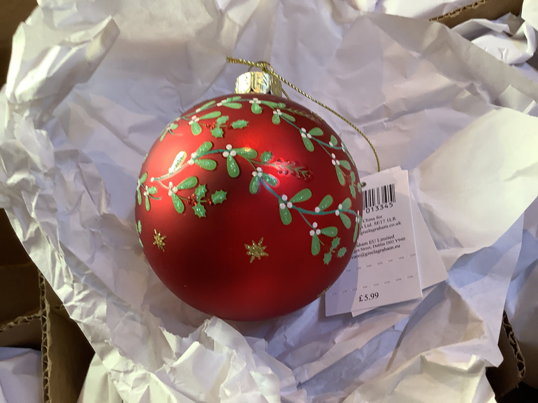 Glass Ball, 8cm - Red/Mistletoe Garland