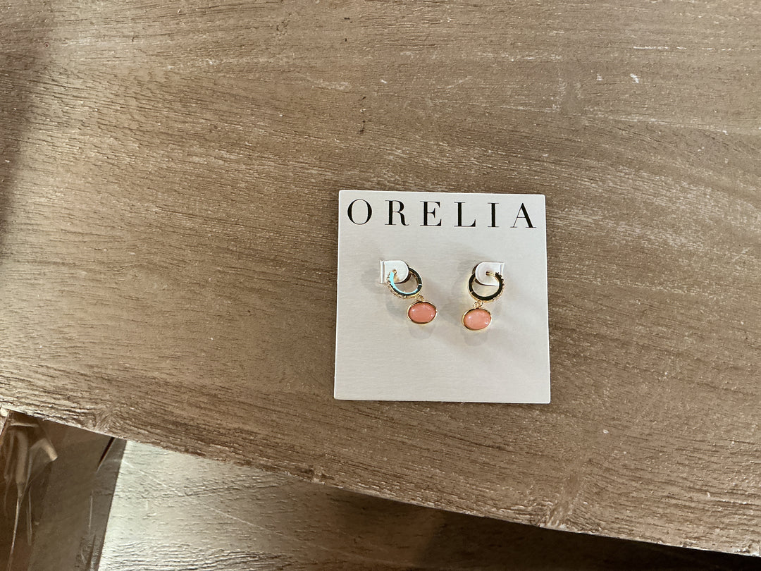SP Pink Jade Charm Micro Pave Hoops