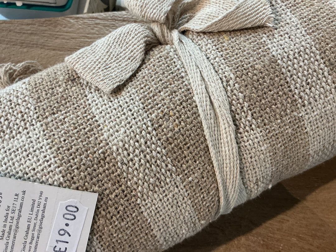 Taupe Bistro Check Woven Cotton Throw,  (LxWxD) 125x150x1cm