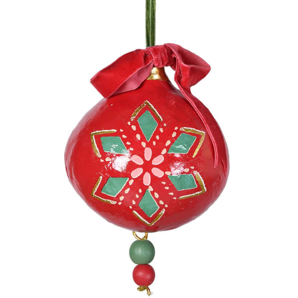 P/MACHE RED S/FLAKE BAUBLE