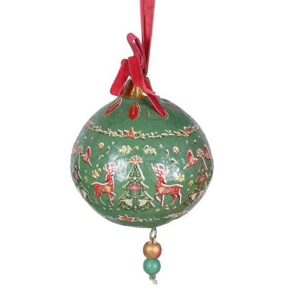 P/MACHE GRN FESTIVE BAUBLE