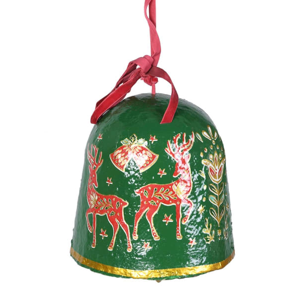 P/MACHE GRN REINDEER BELL