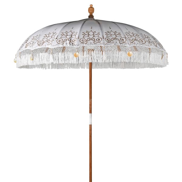 Hand Painted White Parasol with Tassels