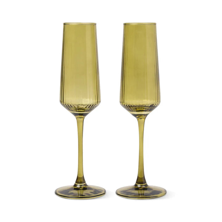 The Luna Champagne Flutes - Set of 2 - Olive