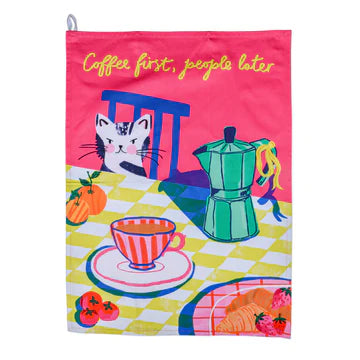 Tea Towel - Coffee First People Later - Cat