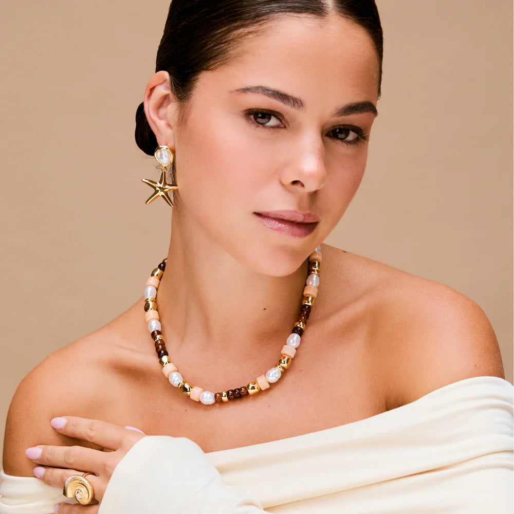 18k Gold Plated Mixed Bead & Pearl Necklace
