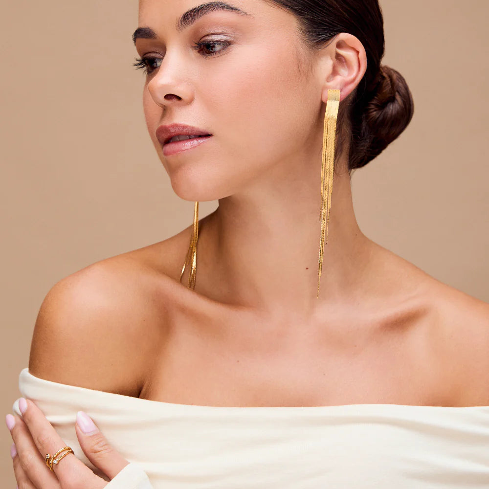 18k Gold Plated Statement Fringe Cascade Earrings