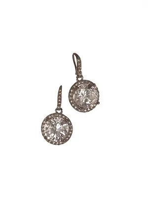 E - Crystal Drop on Demi Hoop -  Gun Metal/Clear