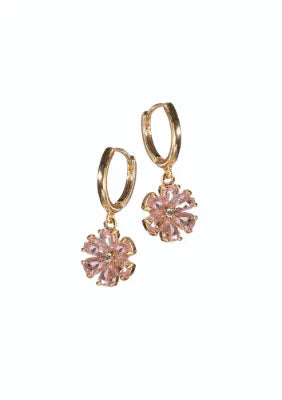 E - Flower Captures on Mini Hoop - Gold/Rosey