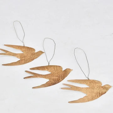Antique Gold Swallow Bird Ornament Set of 3