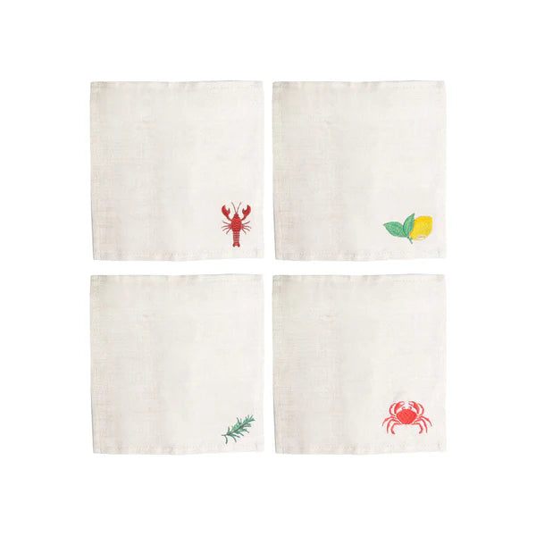 Set of 4 Embroidered Cocktail Napkins