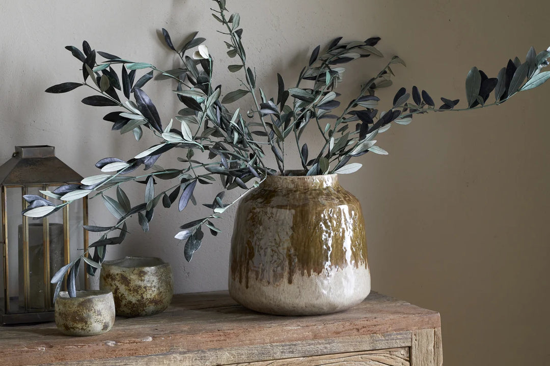 Melina Reactive Glaze Vase - Olive & Natural