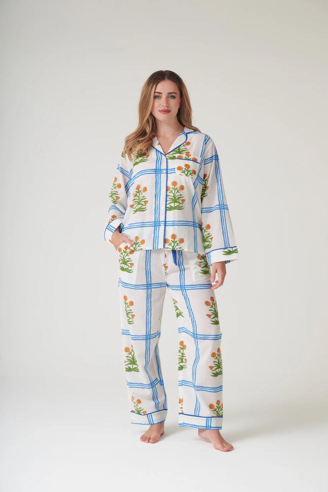 Marigold Check Ivory Cotton Pyjama Set