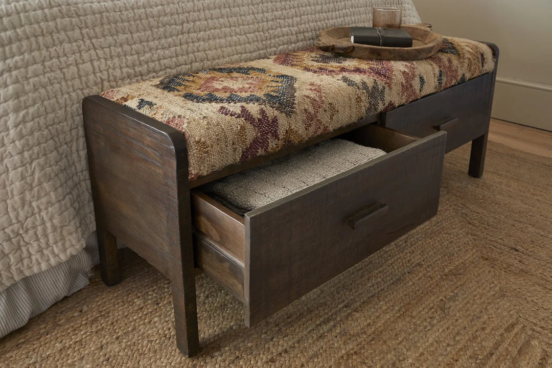 Barir Mango Wood Upholstered Storage Bench - Chocolate Brown - One Size