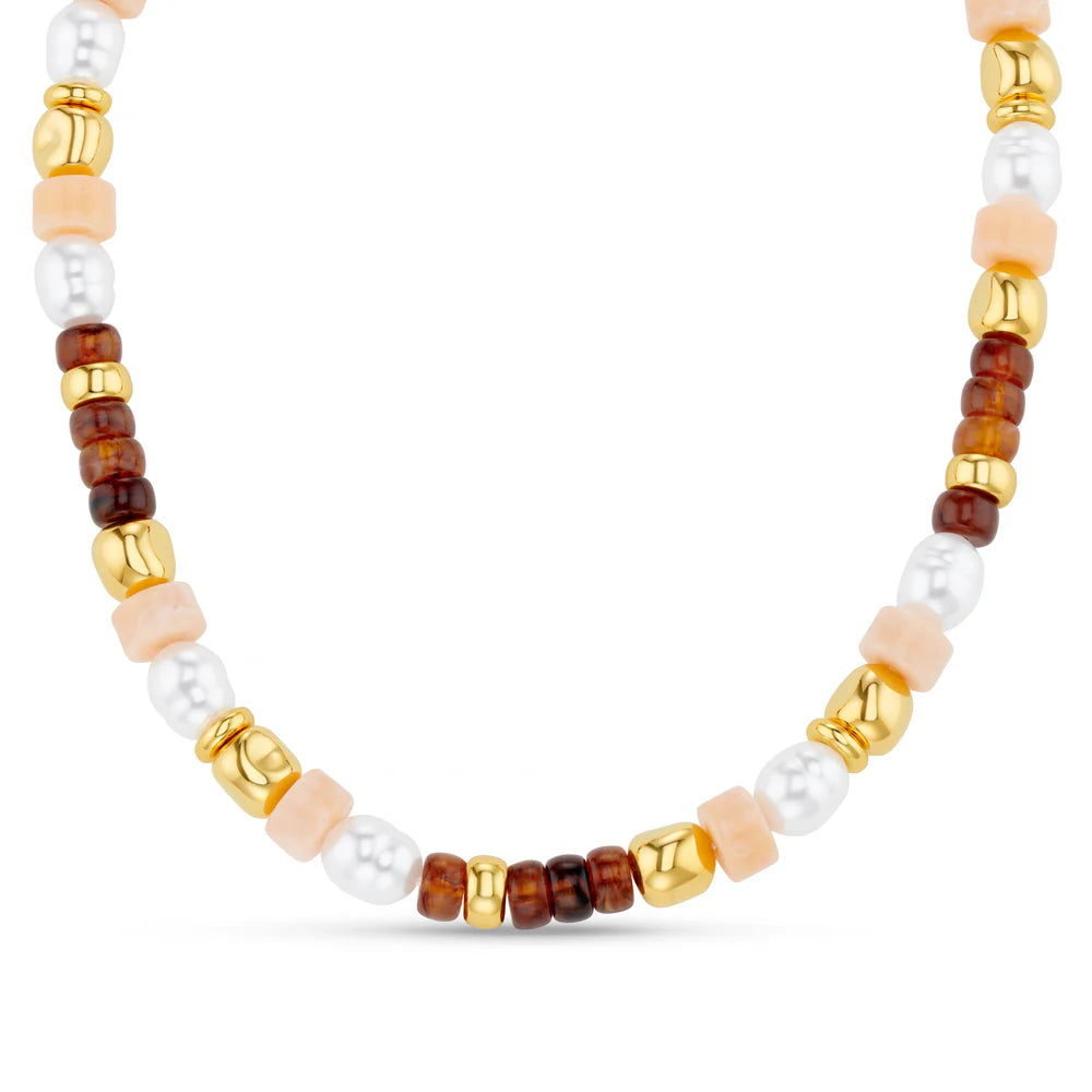 18k Gold Plated Mixed Bead & Pearl Necklace