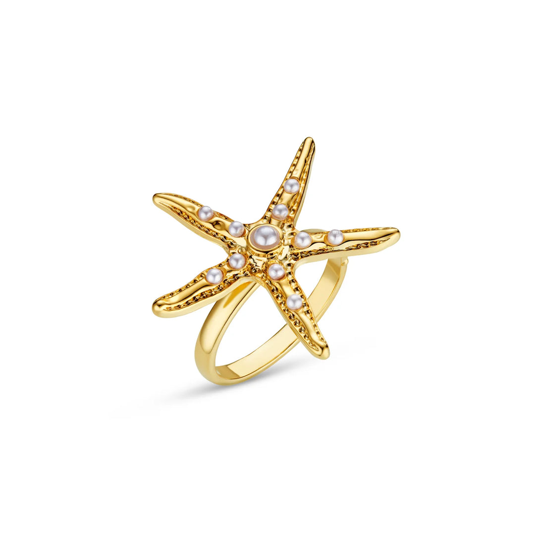 18k Gold Plated Statement Embellished Starfish Ring