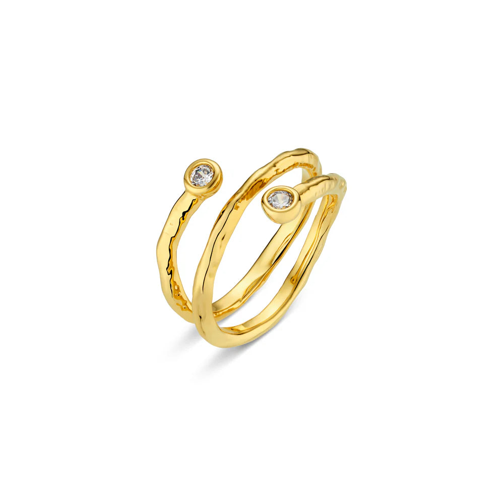 18k Gold Plated Polished Molten & Crystal Wrap Ring