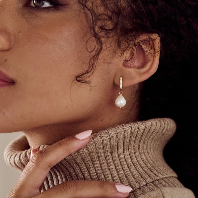 Pearl Drop Pave Hoop Earring