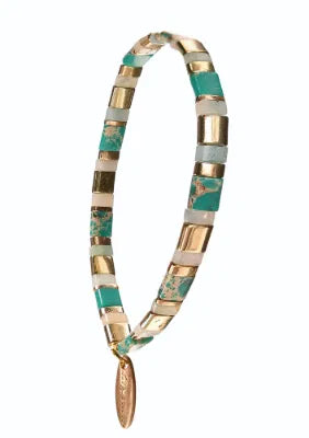 B - Miyuki Beads W/Stone - Turquoise/Gold