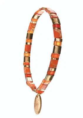 B - Miyuki Beads W/Stone - Tangerine/Gold