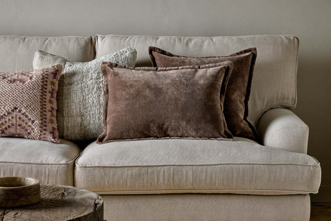Renwal Velvet & Linen Cushion - Brown - 60 X 40 cm