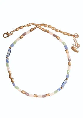 N - Facetted Pilow Beads - Blue Aura/Mint/Worn Gold