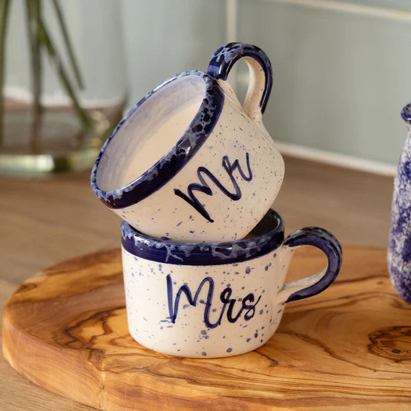 2 Ceramic Espresso Cups - Mr & Mrs