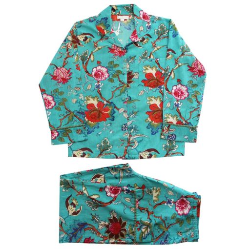 Teal Exotic Flower Print Pyjamas
