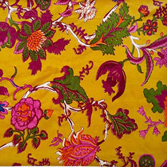 Velvet Mustard Floral Print Dressing Gown With Satin Lining