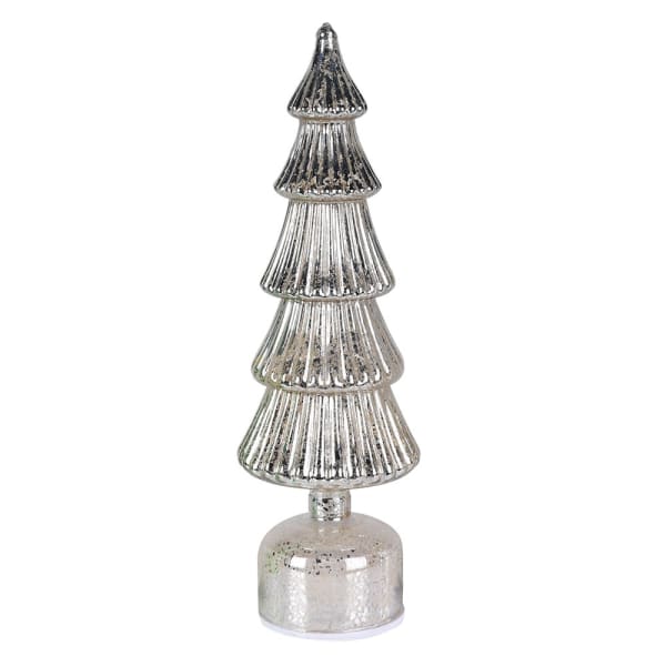 L SILVER LIT ROTATING TREE