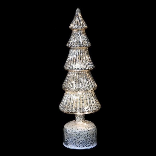 L SILVER LIT ROTATING TREE