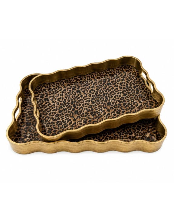 Brushed Gold Leopard Print Serving Tray Large