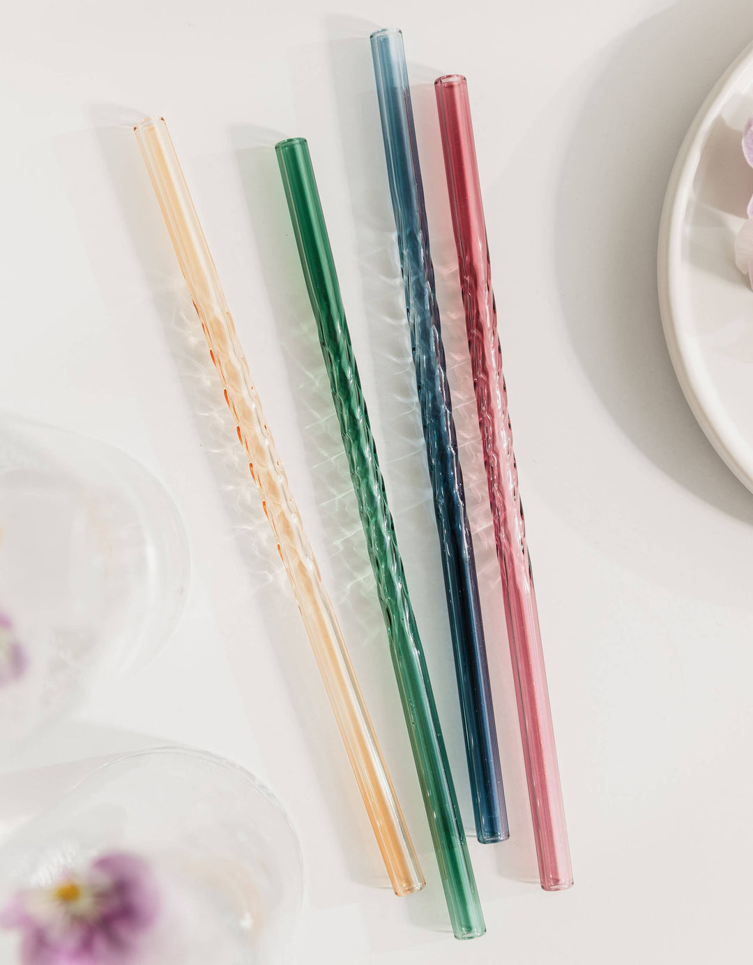 Twist Glass Coloured Straws - Set of 4