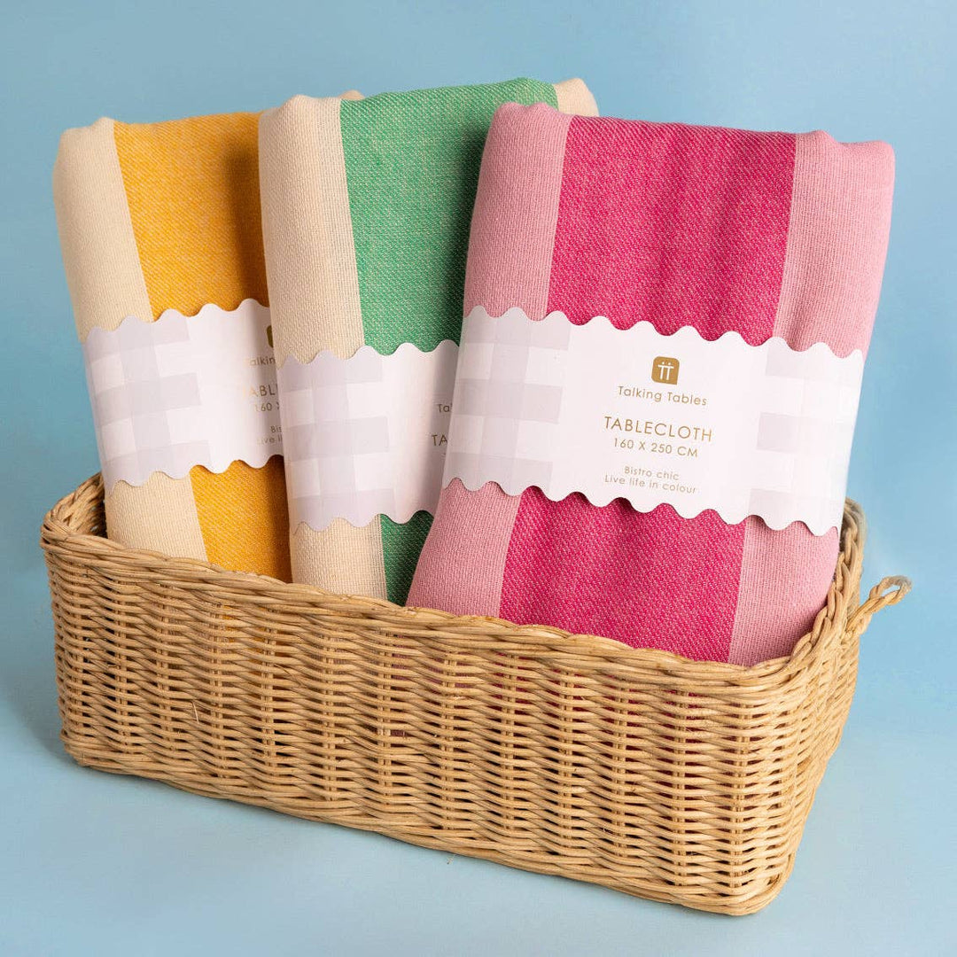 Pink Stripe Cotton XL Tablecloth - 160cm x 250cm | Home Decor |