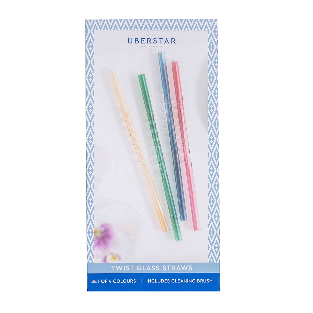 Twist Glass Coloured Straws - Set of 4