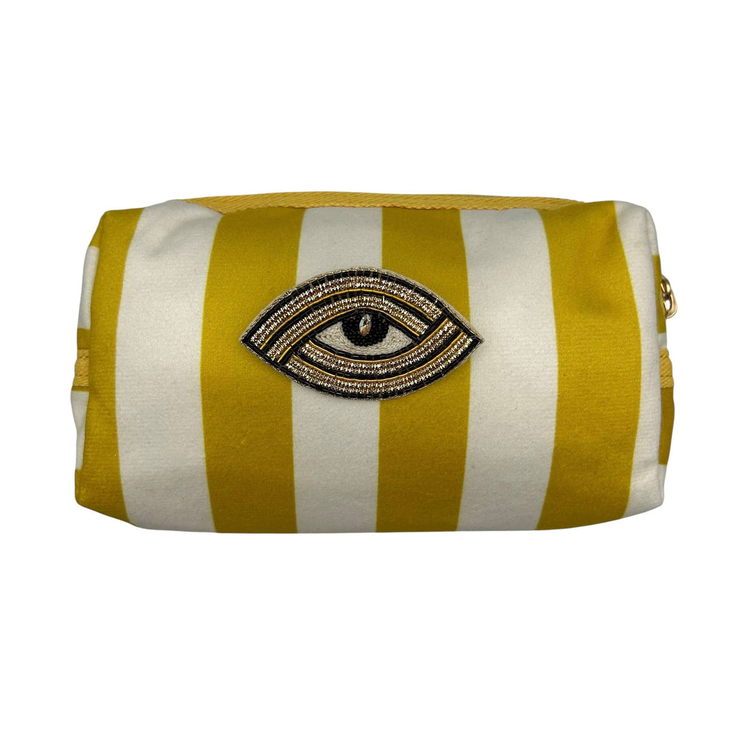 Yellow stripe makeup bag & Linear Eye Brooch