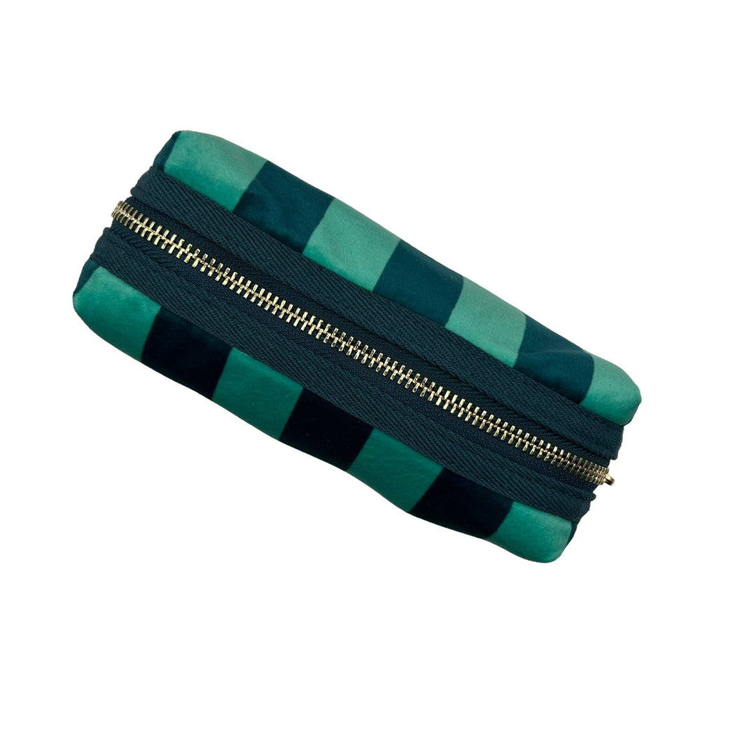 Teal stripe makeup bag & Sunshine brooch