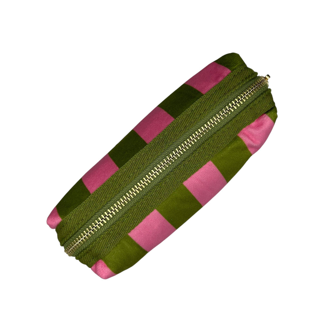 Chartreuse stripe makeup bag & Lightning Bolt Brooch