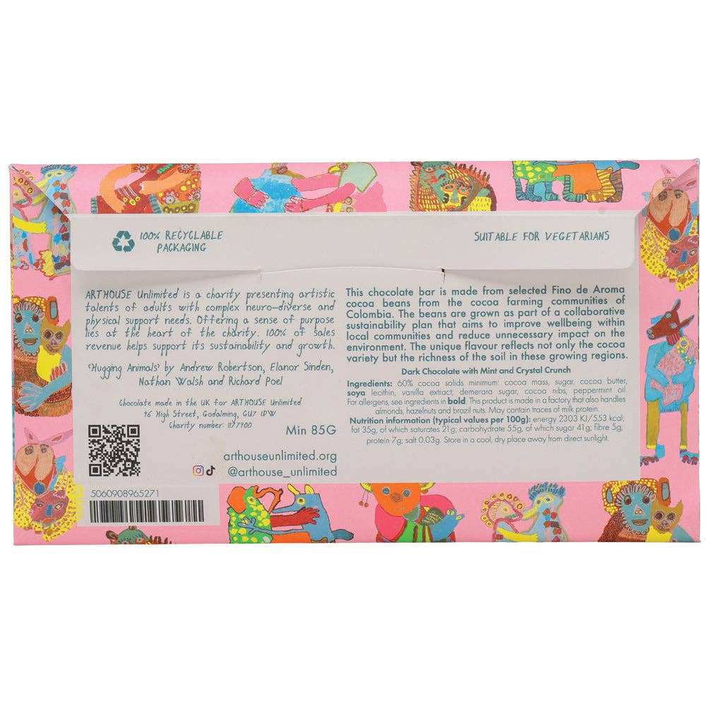 Hugging Animals, Dark Chocolate with Mint & Crystal Crunch